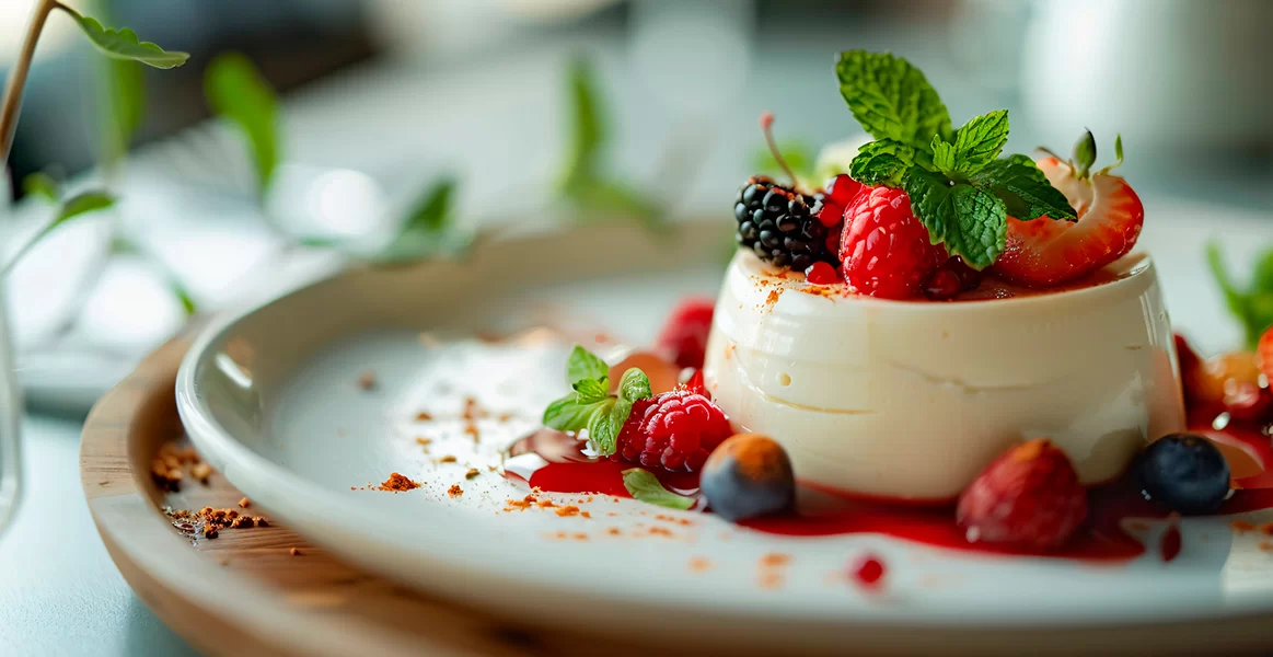 Mi receta preferida de panna cotta de matcha y coco con salsa de frutos rojos